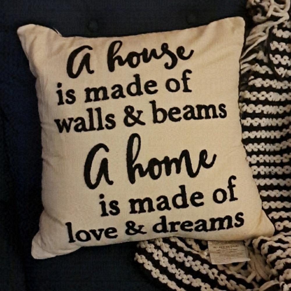 Inspirational Throw Accent cushion HOUSE HOME ivory cotton black raised letters